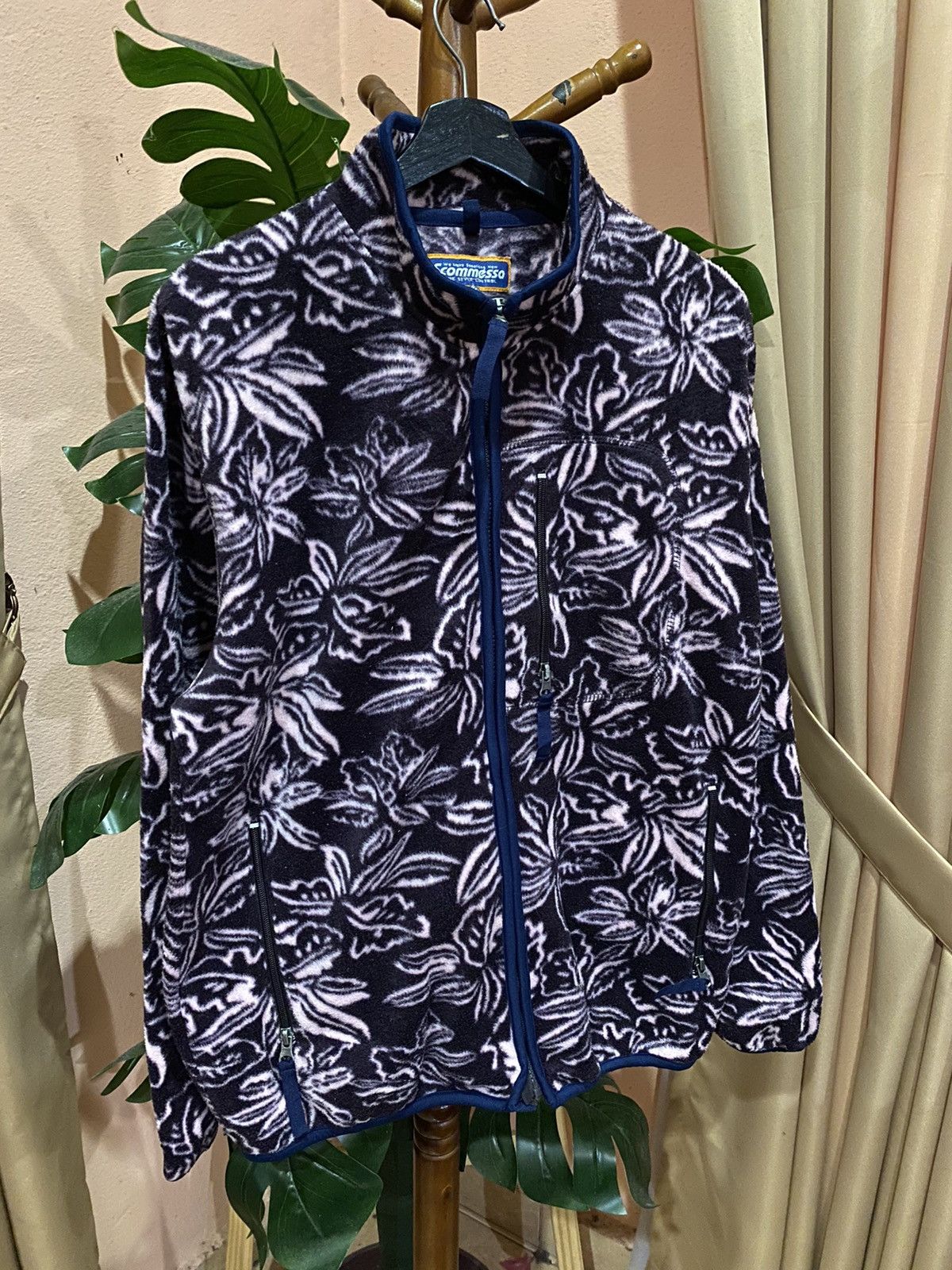 Vintage Scommessa Vintage Fleece Jacket Black & White Floral Pattern Size US L / EU 52-54 / 3 - 3 Thumbnail