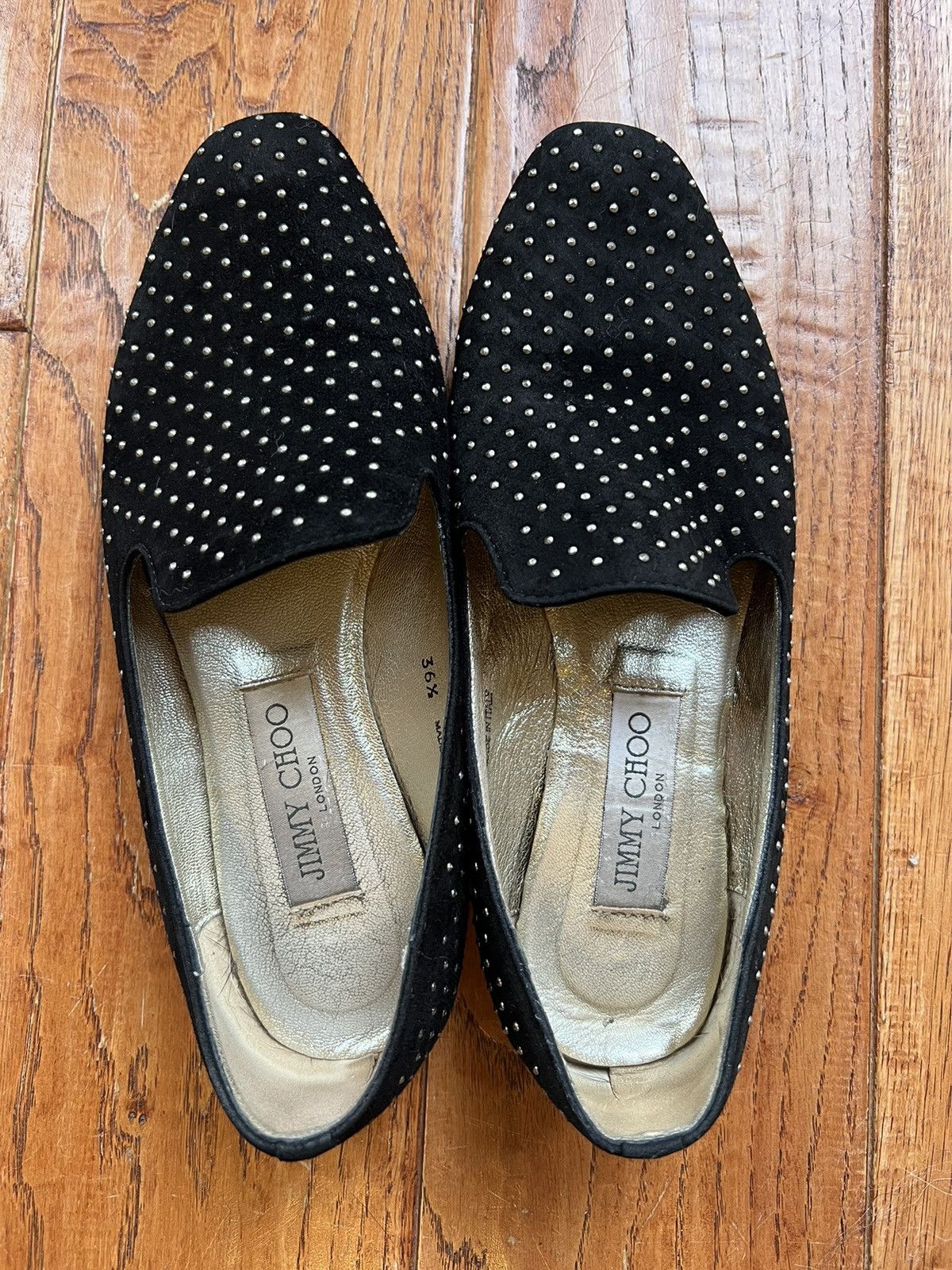 Jimmy Choo Jimmy Choo Gold Studded Suede Loafers Size US 6.5 / IT 36.5 - 1 Thumbnail