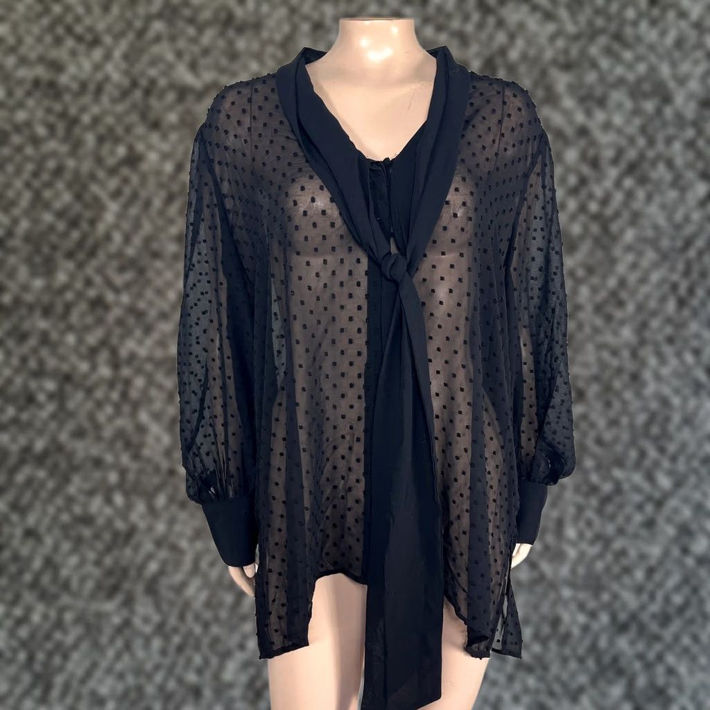Adrianna Papell Adrianna Papell Blouse Shirt XL Women Long Sleeve Polka Dot Knit Polyester High Neck Casual Size XL / US 12-14 / IT 48-50 - 1 Thumbnail