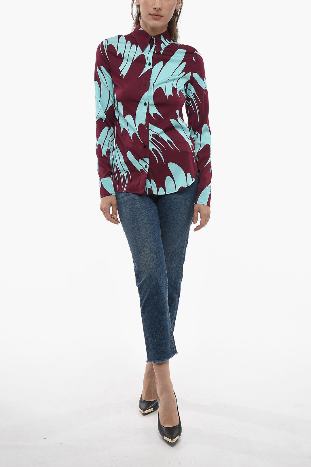 Stella McCartney og1mm0824 Waves Patterned Satin Shirt in Multicolor Size XS / US 0-2 / IT 36-38 - 4 Thumbnail