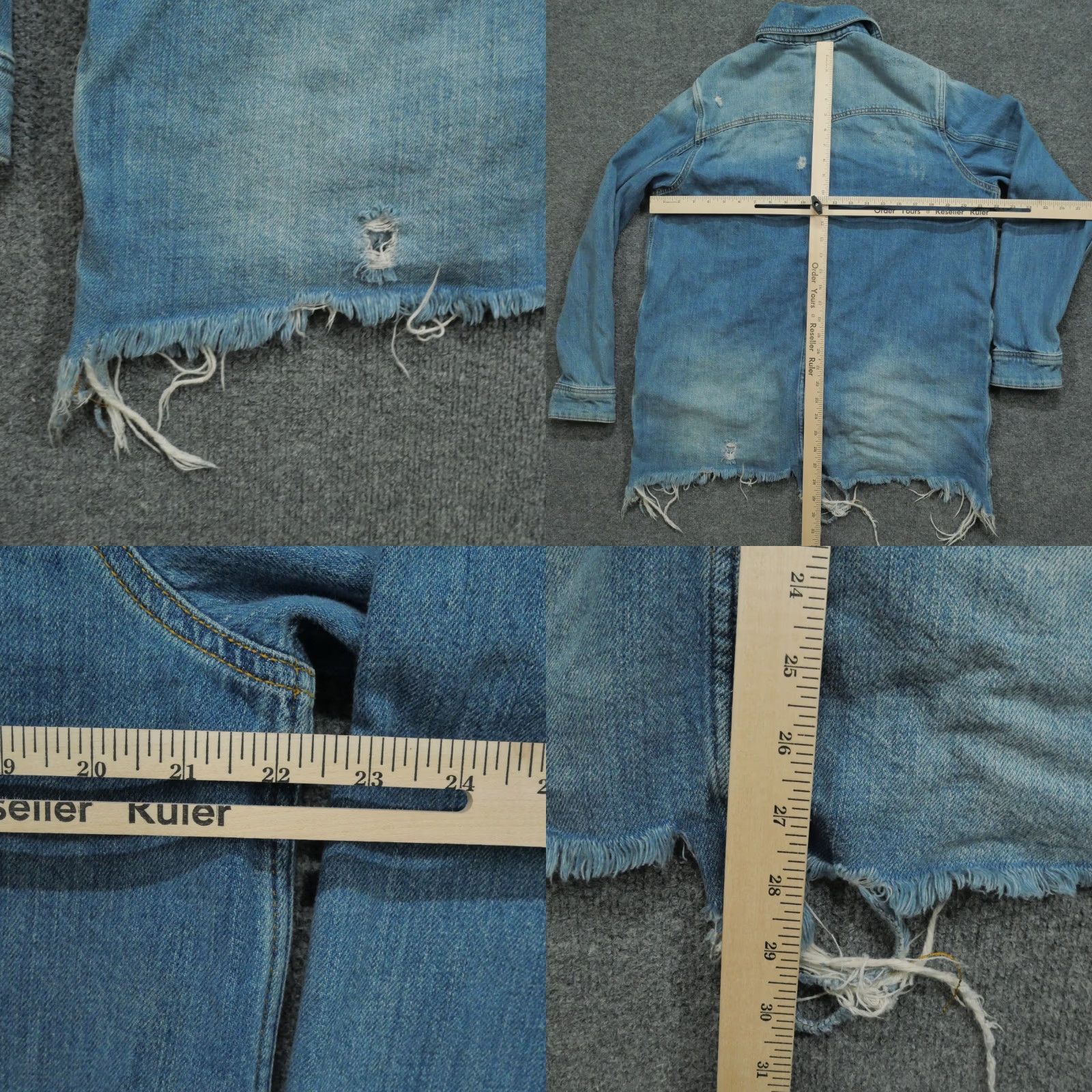 Free People VINTAGE Free People Jacket Womens Small Blue Denim Grunge Oversized Distressed Biker Casual Blue Jeans 90s Womens Size 28" / US 6 / IT 42 - 9 Thumbnail