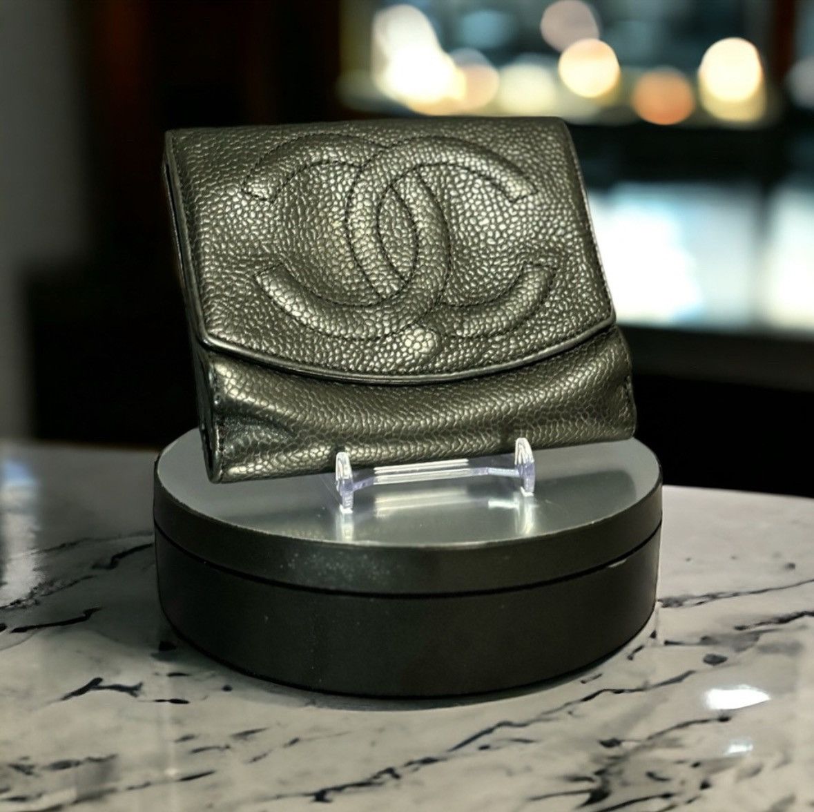 image of Vintage Chanel Black 2Way Compact Wallet, Women's