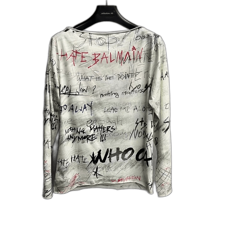 Balmain Balmain White Long Sleeve Graphic T-Shirt Size US S / EU 44-46 / 1 - 1 Thumbnail