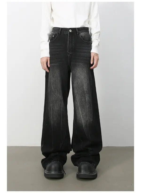 Japanese Brand Chi Washed vintage distressed men's loose straight jeans Size US 34 / EU 50 - 2 Thumbnail