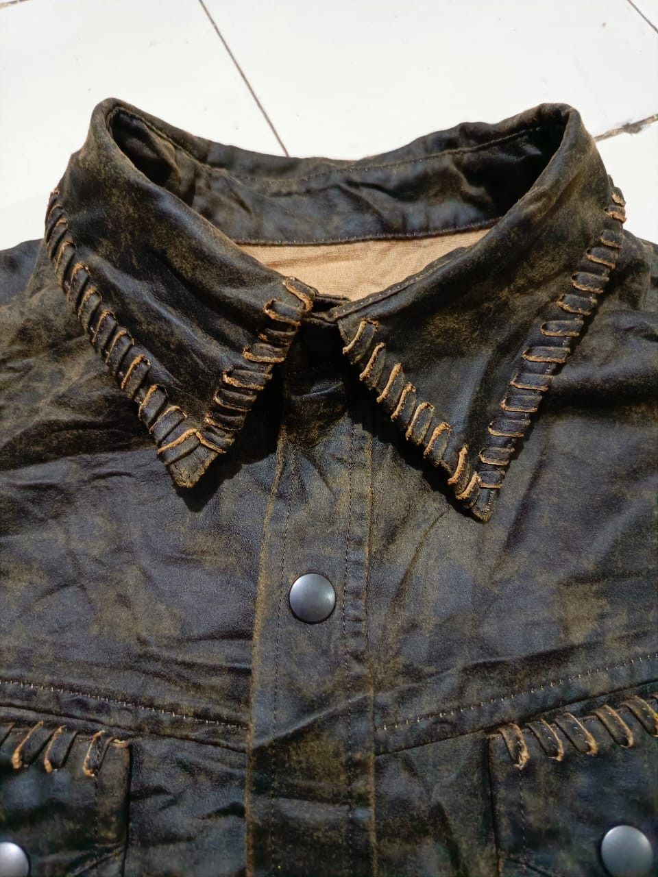 image of 14Th Addiction x If Six Was Nine Vintage Nicole Monsieur Wash Leather Thread Stitching Shirt (Size 
