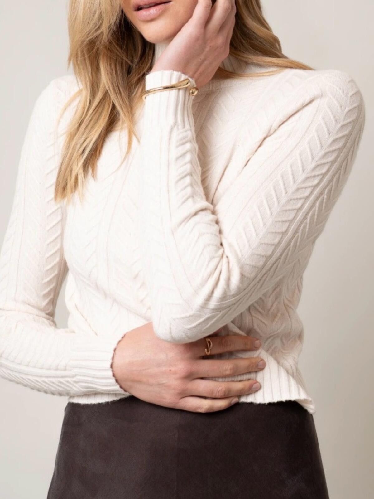 Caruso Cyrus / Cable Knit Mockneck Sweater / Ivory Size M / US 6-8 / IT 42-44 - 4 Thumbnail