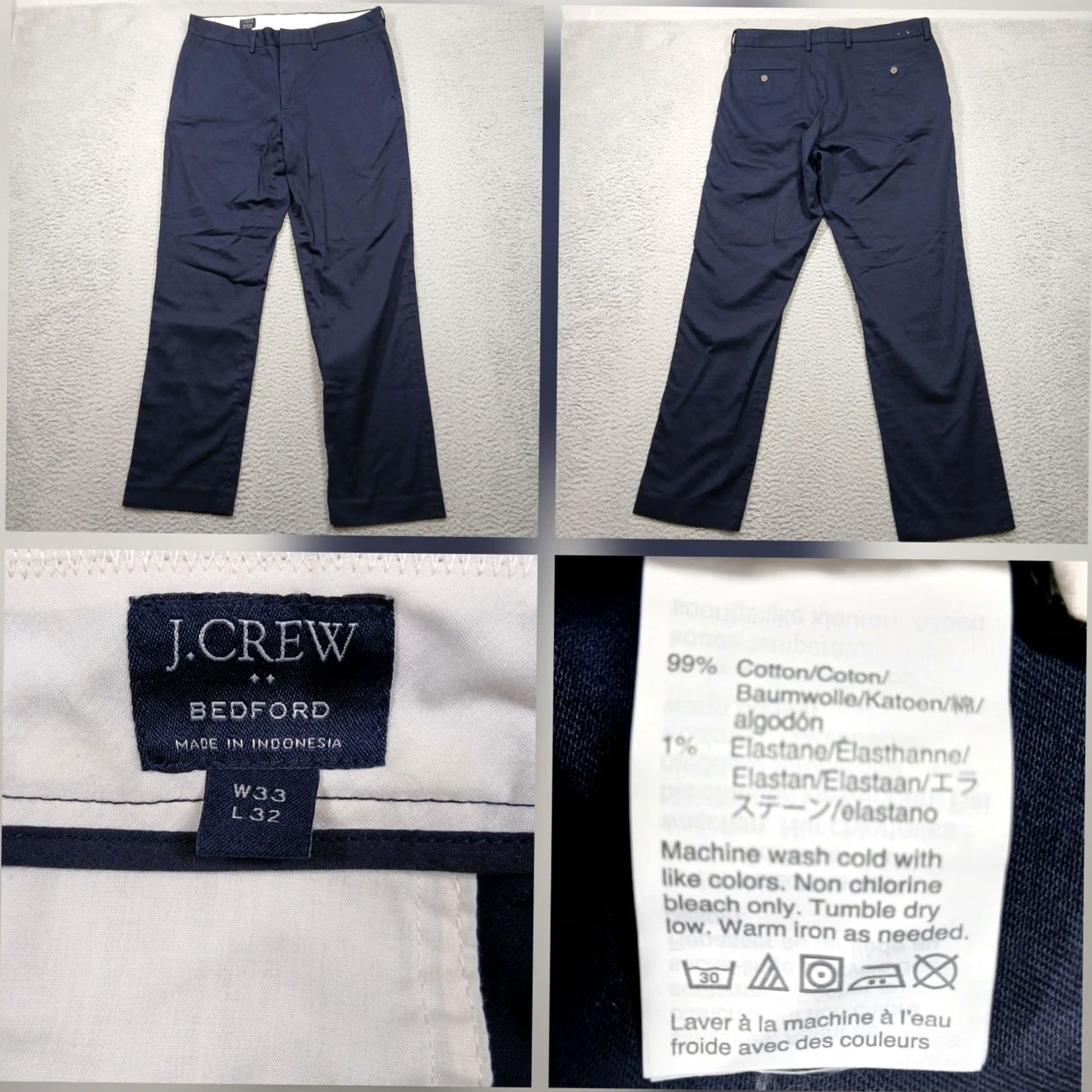 J.Crew J.Crew Bedford Chino Pants Men's 33x32 Navy Stretch Cotton Straight Fit Size US 33 - 2 Thumbnail