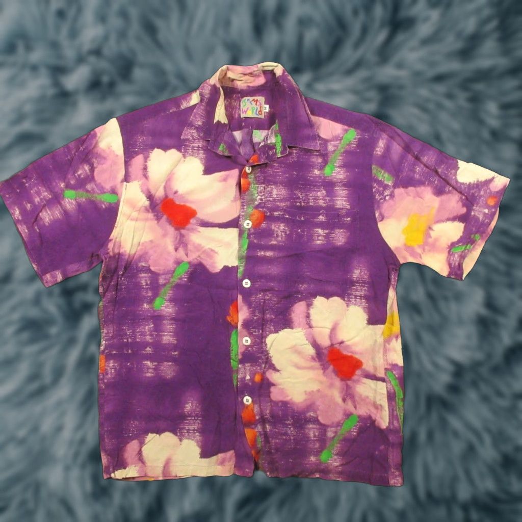 Jams World VINTAGE Jams World Shirt Button-Up Men M Purple Passion Abstract Floral USA EUC Size US M / EU 48-50 / 2 - 1 Thumbnail