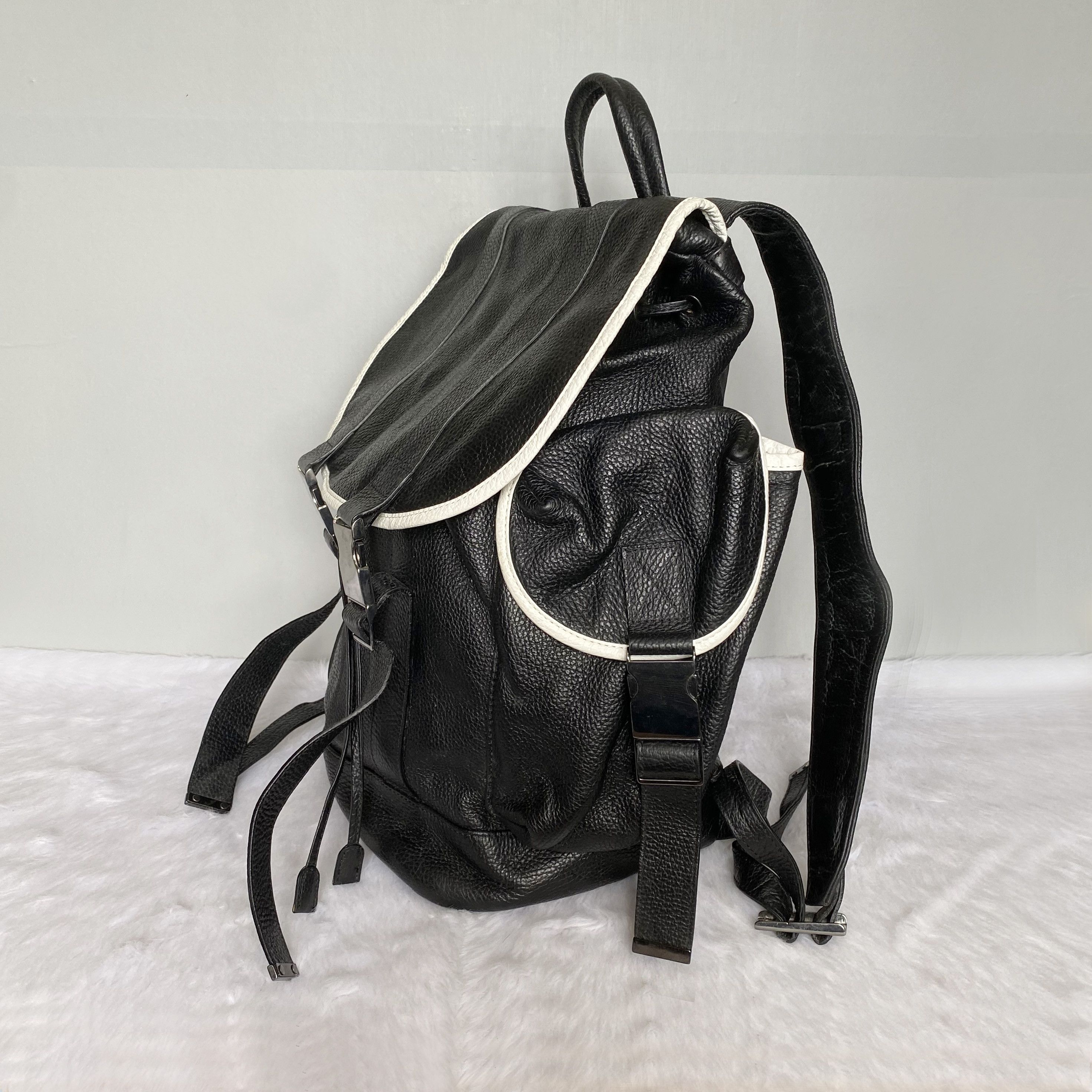 Neil Barrett × Vintage Black White Contrast Leather Nylon Backpack Size ONE SIZE - 3 Thumbnail