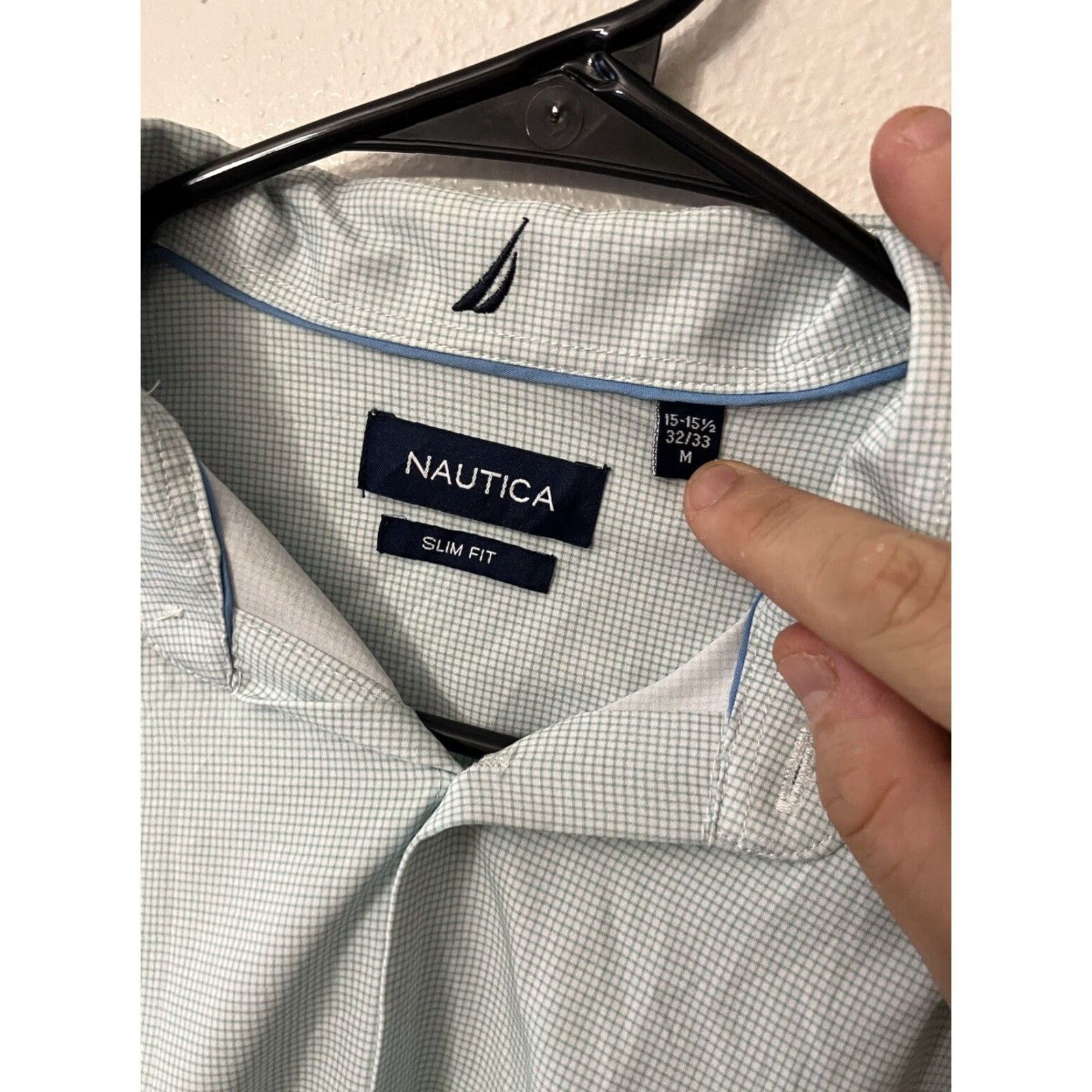Nautica Nautica Mens Slim Button-Up Shirt /White Checked Performance SS Green Medium Size US M / EU 48-50 / 2 - 2 Thumbnail