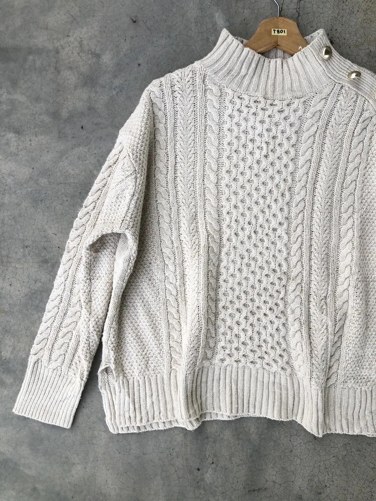 Designer × Homespun Knitwear Vintage Cable Knit Button Jumper Sweater Size US L / EU 52-54 / 3 - 3 Thumbnail