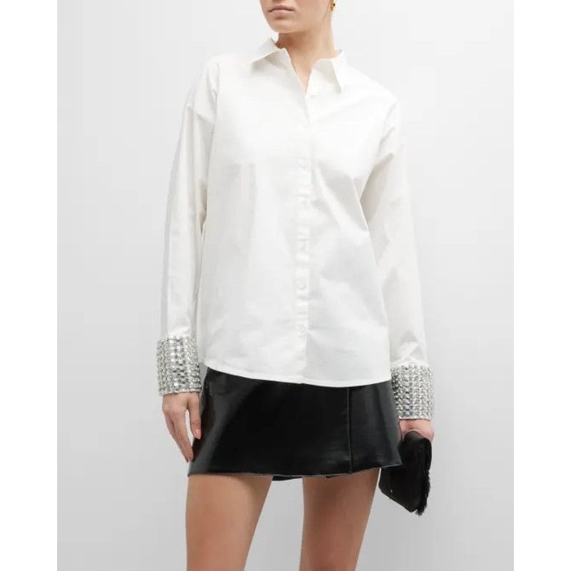 Retrofete Retrofete Katie Rhinestone Cuff Button Down Top White Silver Size M / US 6-8 / IT 42-44 - 1 Thumbnail