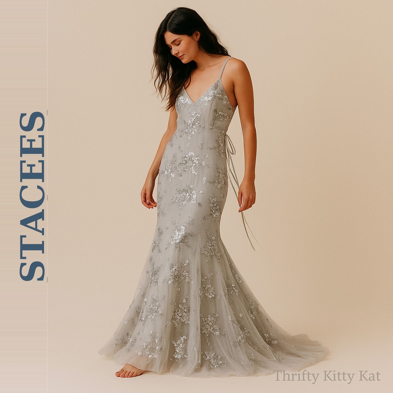 Other Stacees Mermaid Sequin Gown Silver Prom Wedding Custom NWT Size XXL / US 16-18 / IT 52-54 - 1 Thumbnail