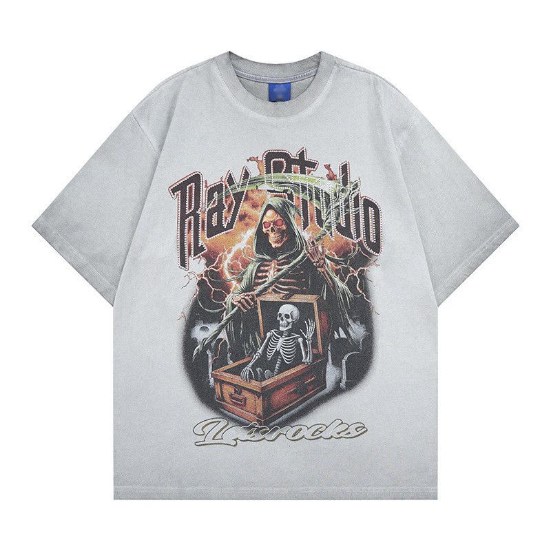 Japanese Brand Men's Loose Casual Skull Print Distressed T-Shirt Size US M / EU 48-50 / 2 - 1 Thumbnail