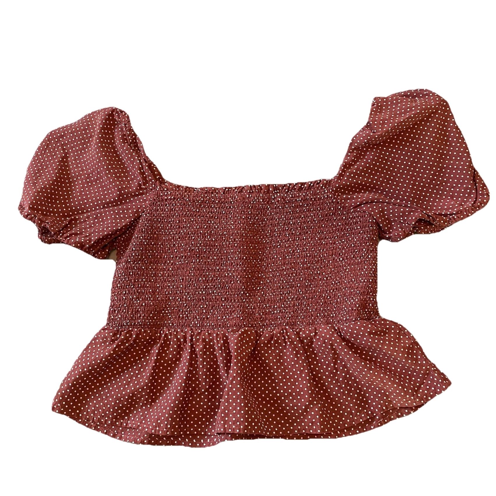 J.Crew J.Crew Women’s M Cropped Top Polka Dot Puff Sleeve Smocked Halter Crewneck Cotton Blend Multicolor Size M / US 6-8 / IT 42-44 - 3 Thumbnail