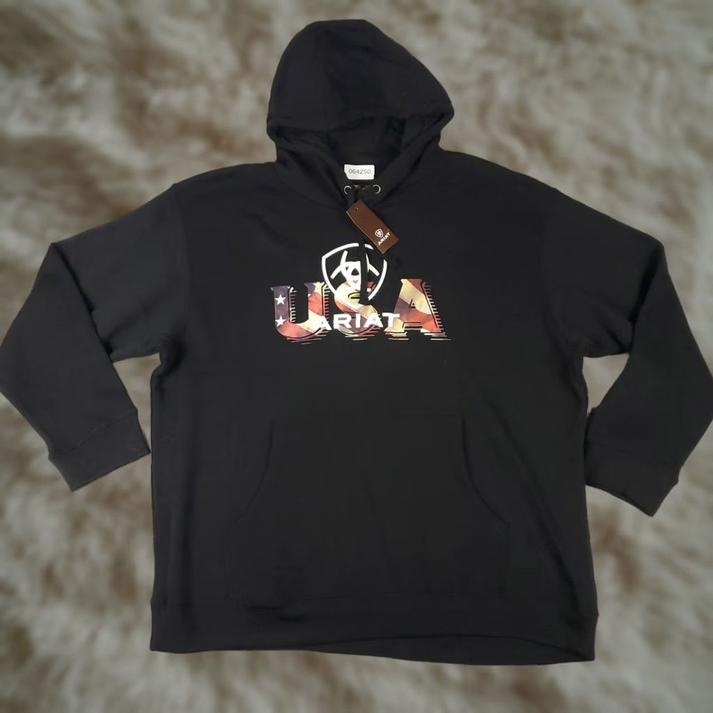 Ariat Ariat Mens Hoodie Pullover Sweatshirt Knit Black XL Logo Pockets Mock Neck All Seasons Hooded Pullover Casual Sweatshirt Shirt Size US XL / EU 56 / 4 - 1 Thumbnail