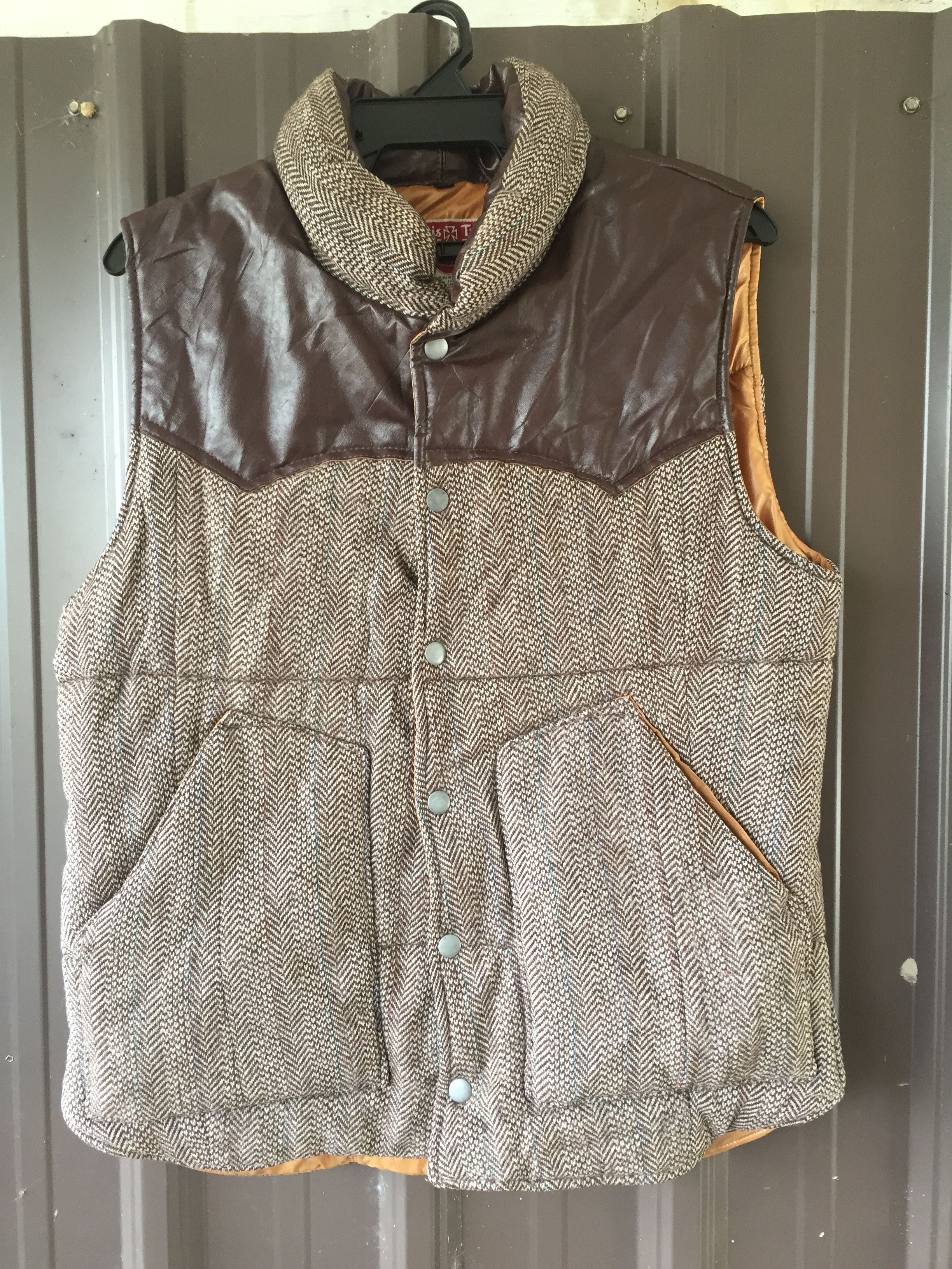 image of Vintage Harris Tweed Wool Vest in Brown, Men's (Size Medium)