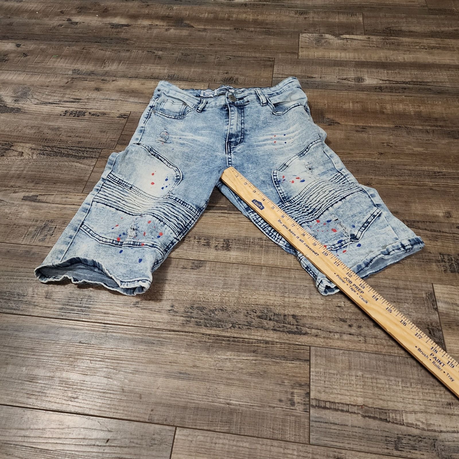SCOOP SCOOP Paint Splatter Moto Denim Shorts sz 18 2286 Size US 27 - 2 Thumbnail