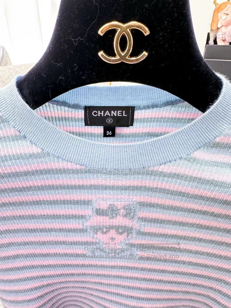 Chanel Chanel Striped portrait pattern short-sleeved knitwear Size XS / US 0-2 / IT 36-38 - 6 Thumbnail