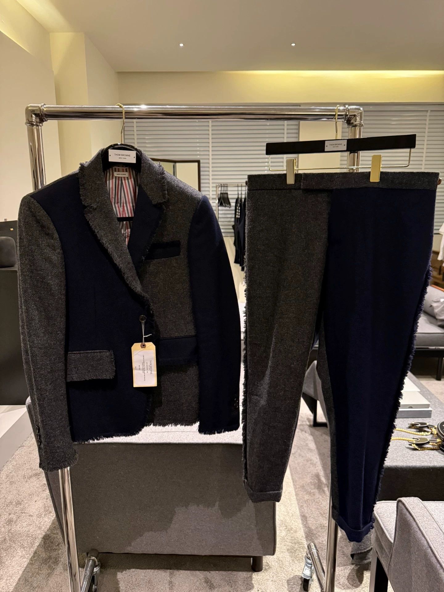 Thom Browne Thom Browne SS Raw Two-Tone Charcoal/Navy Slim Suit Size US M / EU 48-50 / 2 - 1 Thumbnail