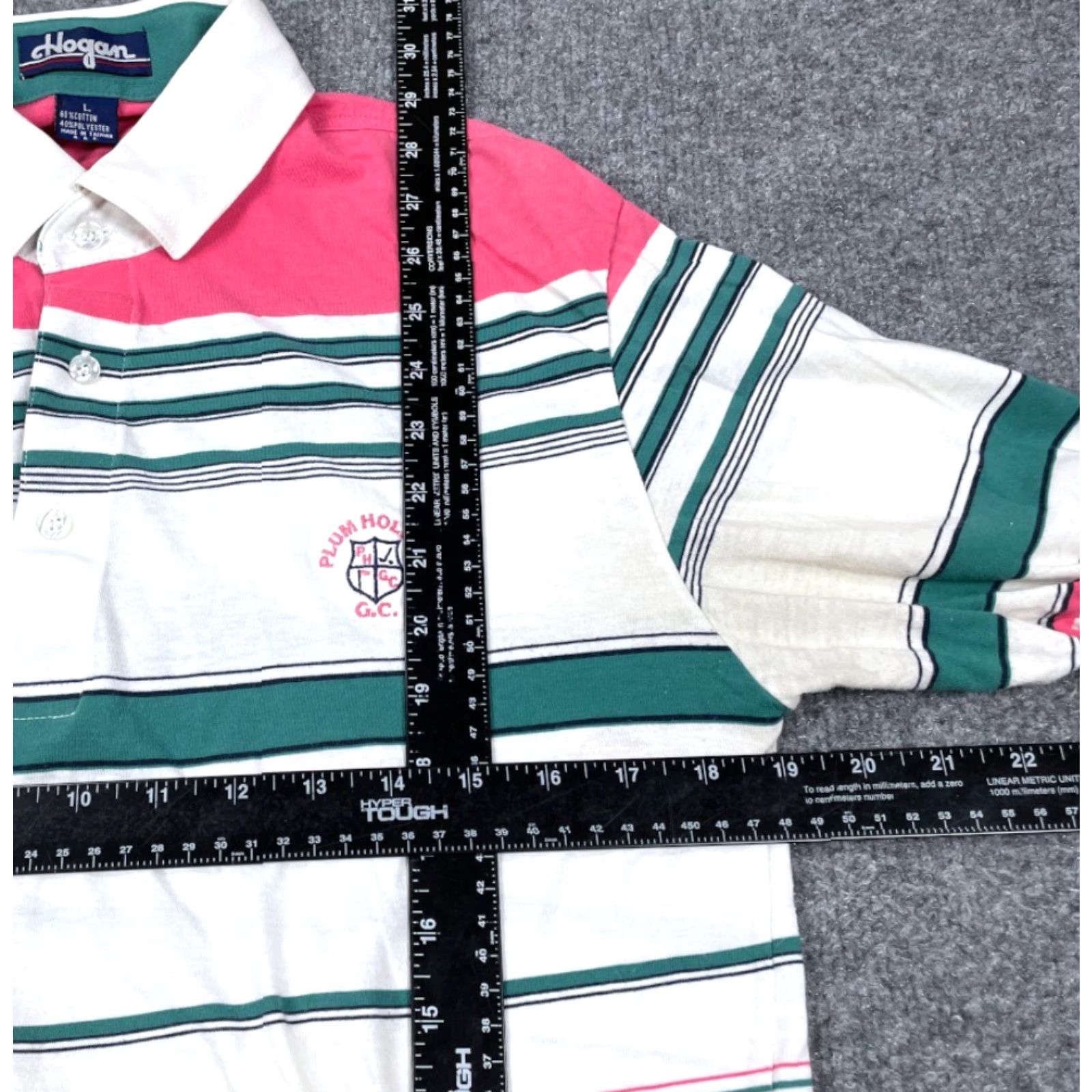 Hogan VTG Yes Hogan Plum Hollow Country Club Polo Shirt Adult Large White Pink Striped Thin 90s Vintage Striped Collared Short Sleeve Polo Shirt Size US L / EU 52-54 / 3 - 4 Thumbnail