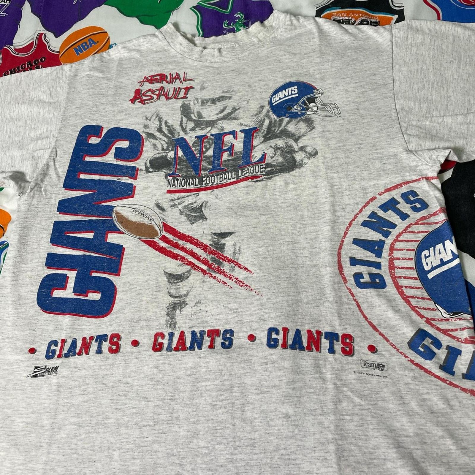 NFL × Salem Sportswear × Vintage Vintage 1991 NFL New York Giants Aerial Assault Football Tee Size US L / EU 52-54 / 3 - 3 Thumbnail