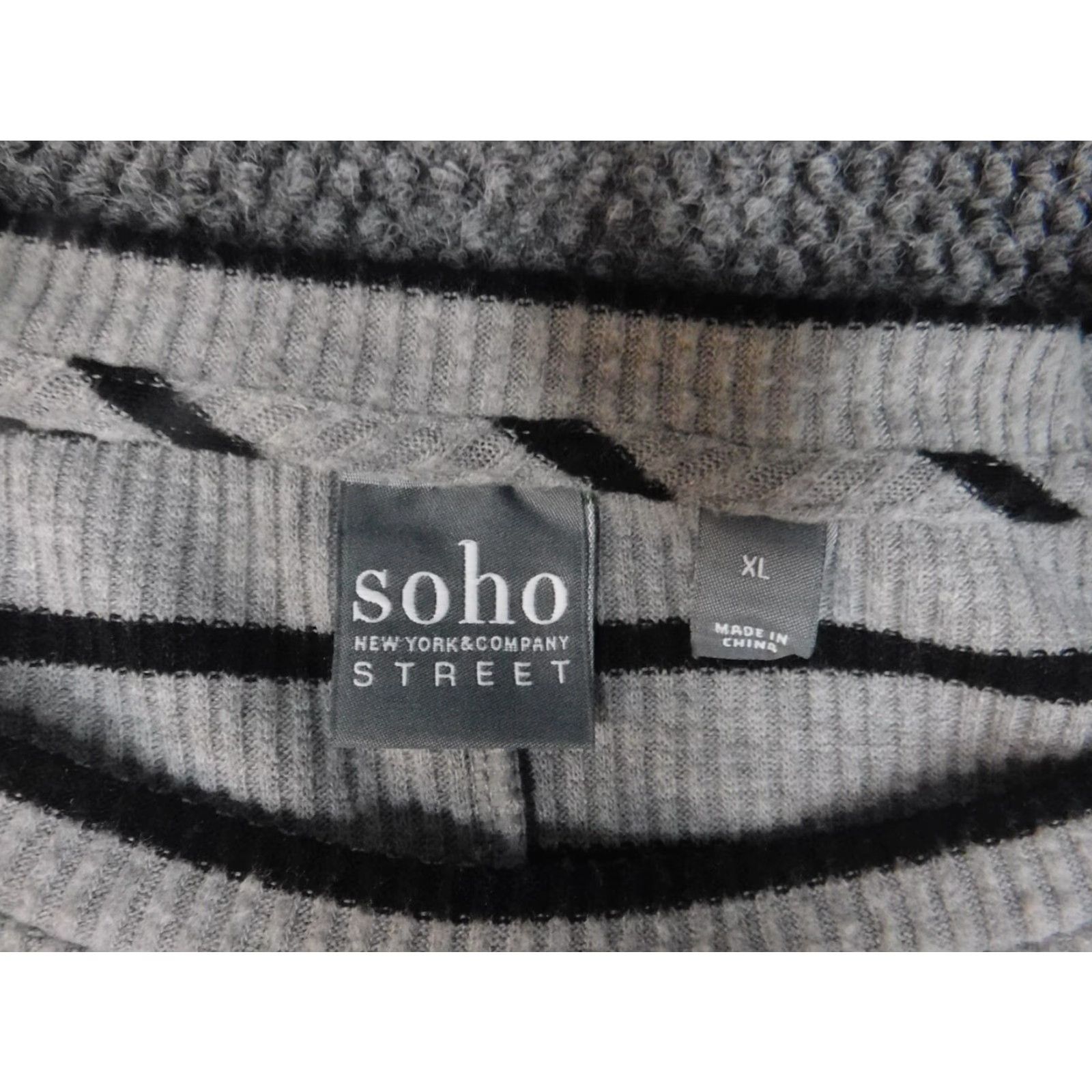 Vintage SOHO Womens Sweater XL Gray Striped Crew Neck 3/4 Sleeve Knit Pullover Stretch Modern Casual Mens Womens Boys Girls Size XL / US 12-14 / IT 48-50 - 5 Thumbnail