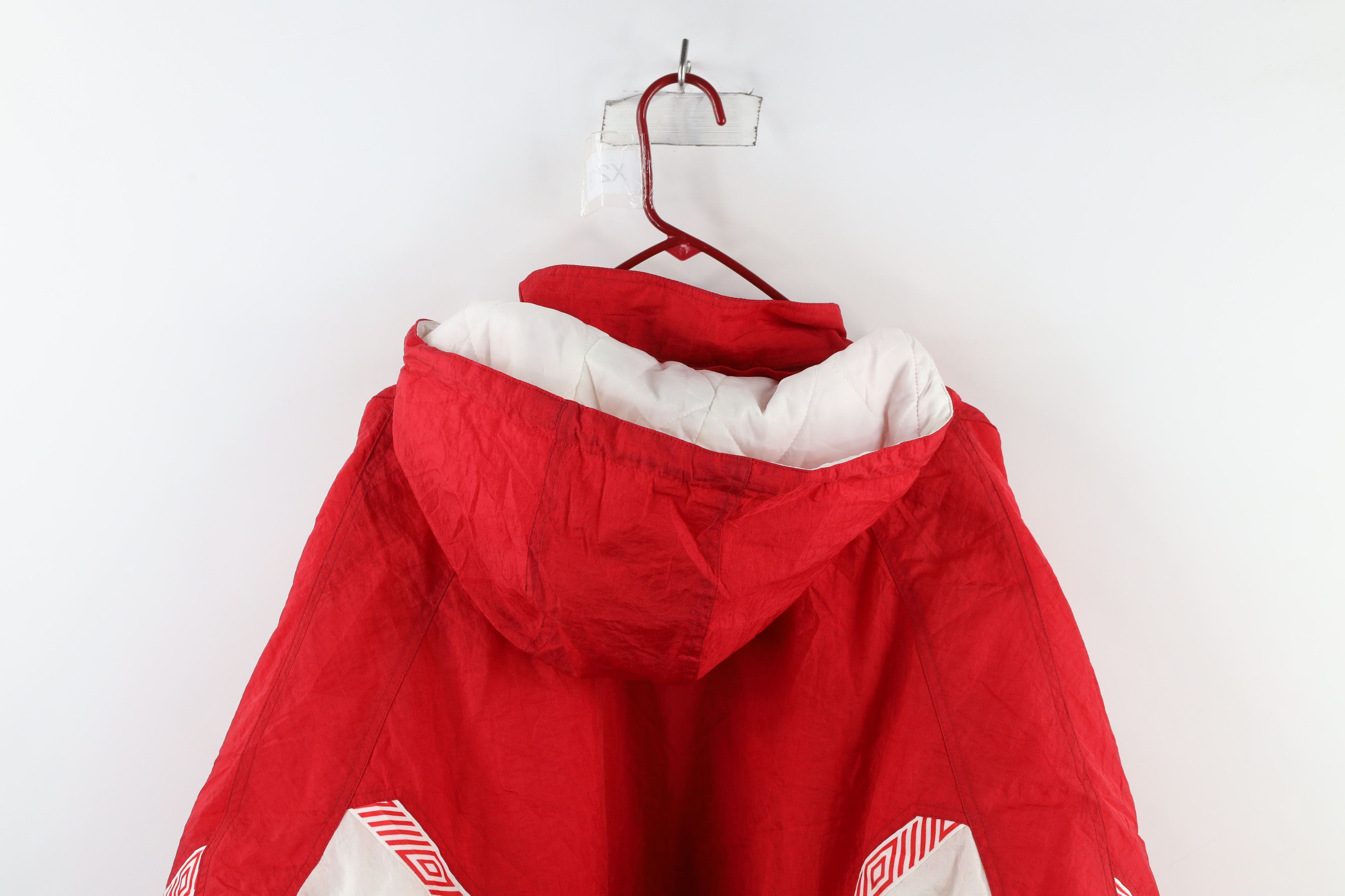 Umbro × Vintage Vintage 90s Umbro Taped Logo Soccer Hooded Puffer Jacket Red Size US XL / EU 56 / 4 - 14 Thumbnail