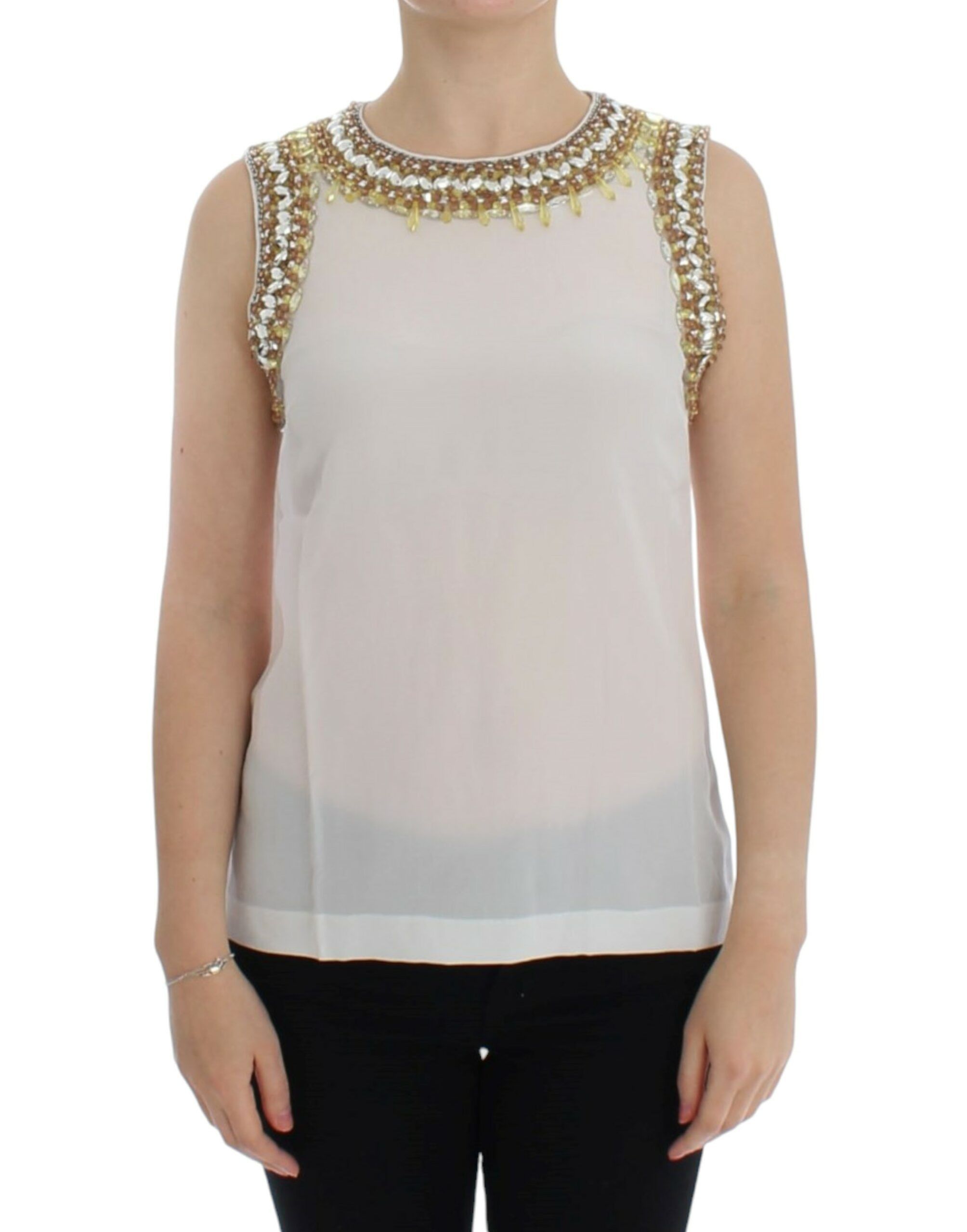 Dolce & Gabbana Elegant Sleeveless Silk Blouse with Crystal Women's Size S / US 4 / IT 40 - 1 Thumbnail