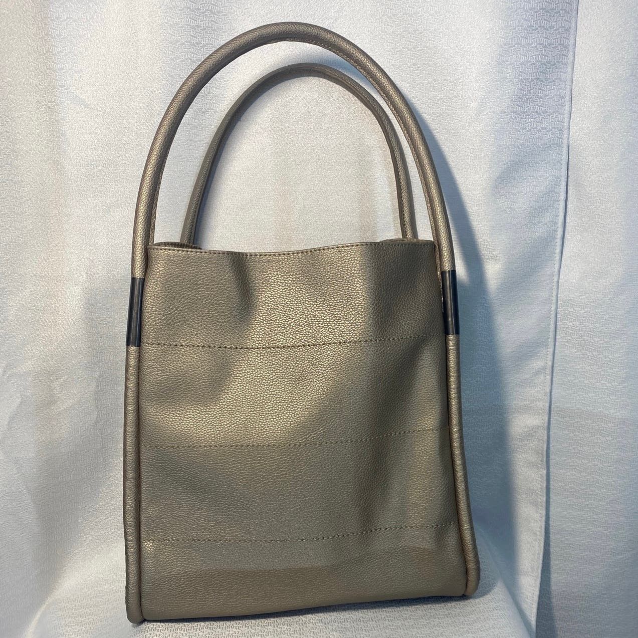 Neiman Marcus Neiman Marcus Pewter Silver Faux Leather Shopping Tote Bag Grailed