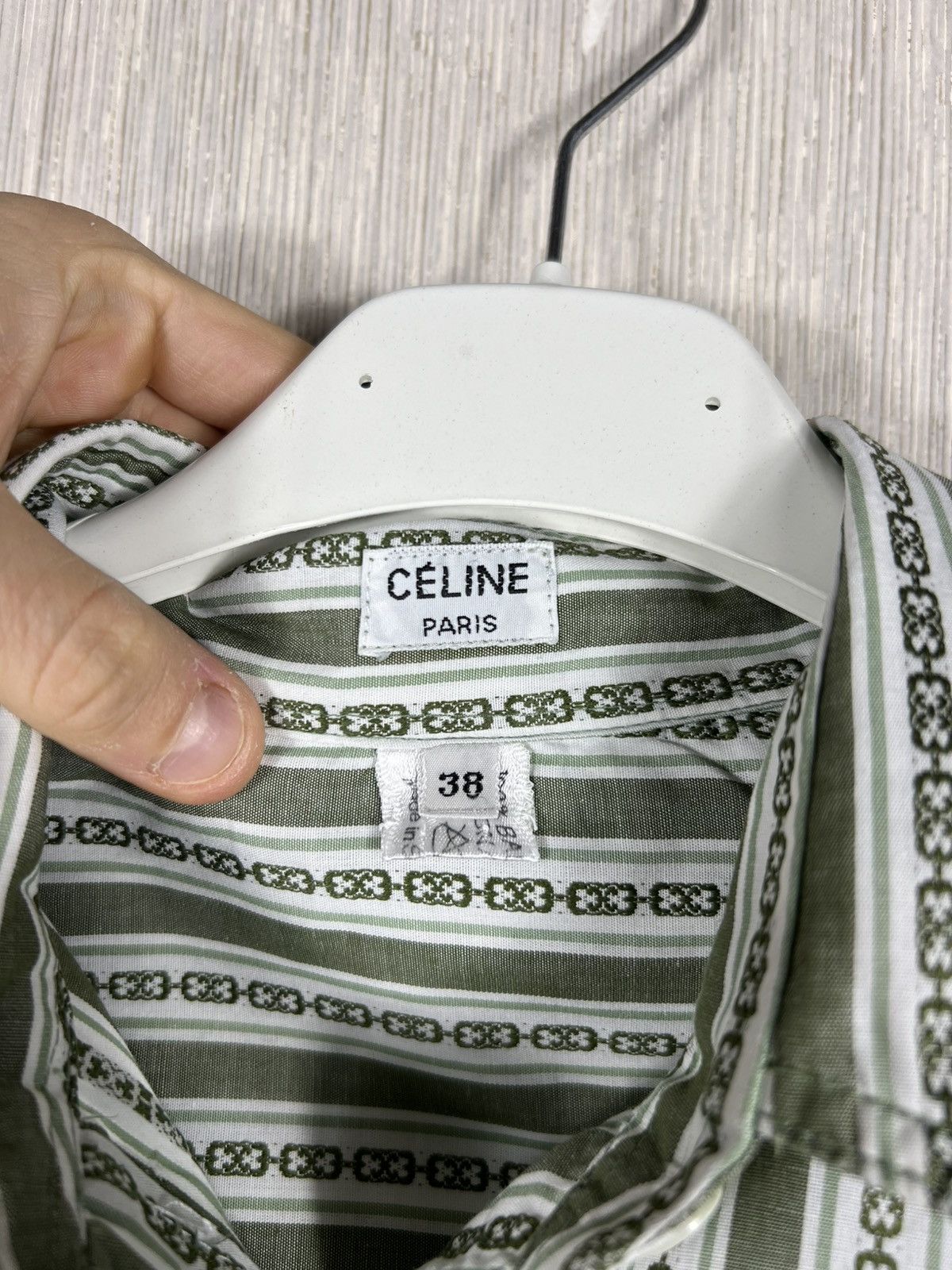 Celine Vintage Celine striped chain logo button up shirt luxury Size S / US 4 / IT 40 - 10 Thumbnail