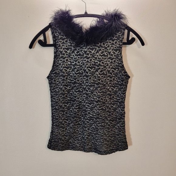 Other Hendy Vintage Black Feather Neckline Silver Camisole 90s - M Size M / US 6-8 / IT 42-44 - 1 Thumbnail