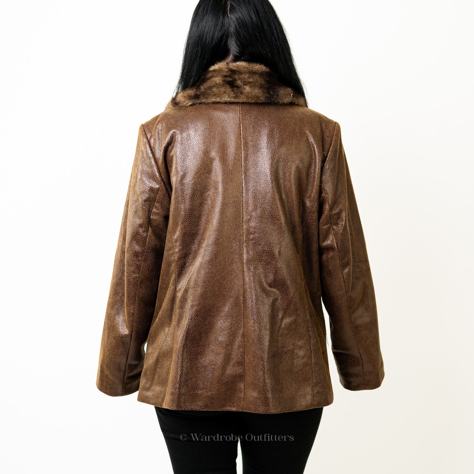 Designer Peter Nygard Brown Faux Alligator Print Fur Collared Jacket Size L / US 10 / IT 46 - 4 Thumbnail