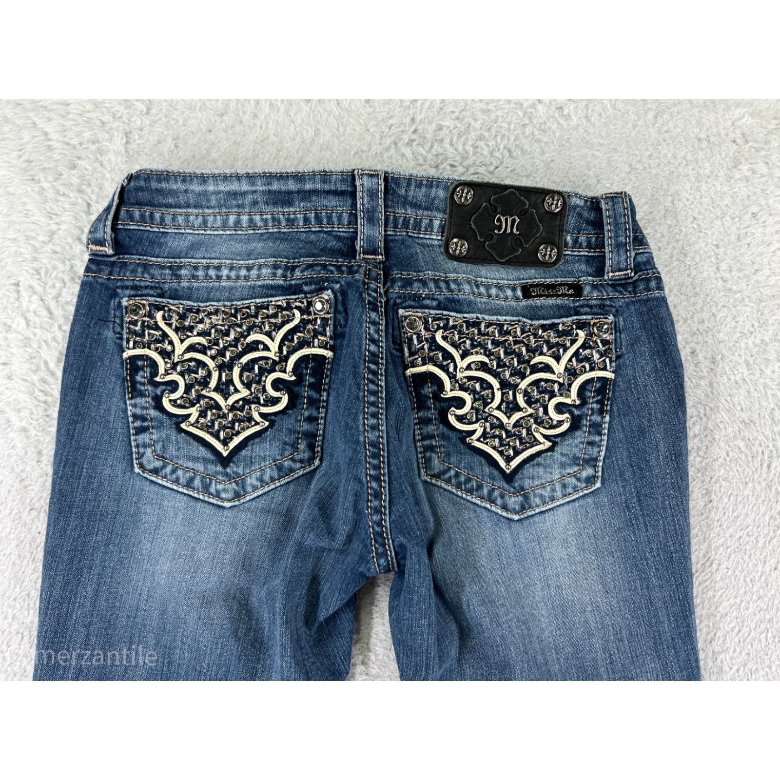 Miss Me Miss Me Women Jeans Blue Denim Bootcut 29 Pockets Embroidered Western Stretch Cotton Denim Bling Vintage No Size 29" - 2 Thumbnail