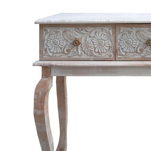 Designer × Homemade 2 Drawer Mango Wood Console Table with Floral Carved Front, Size US L / EU 52-54 / 3 - 4 Thumbnail