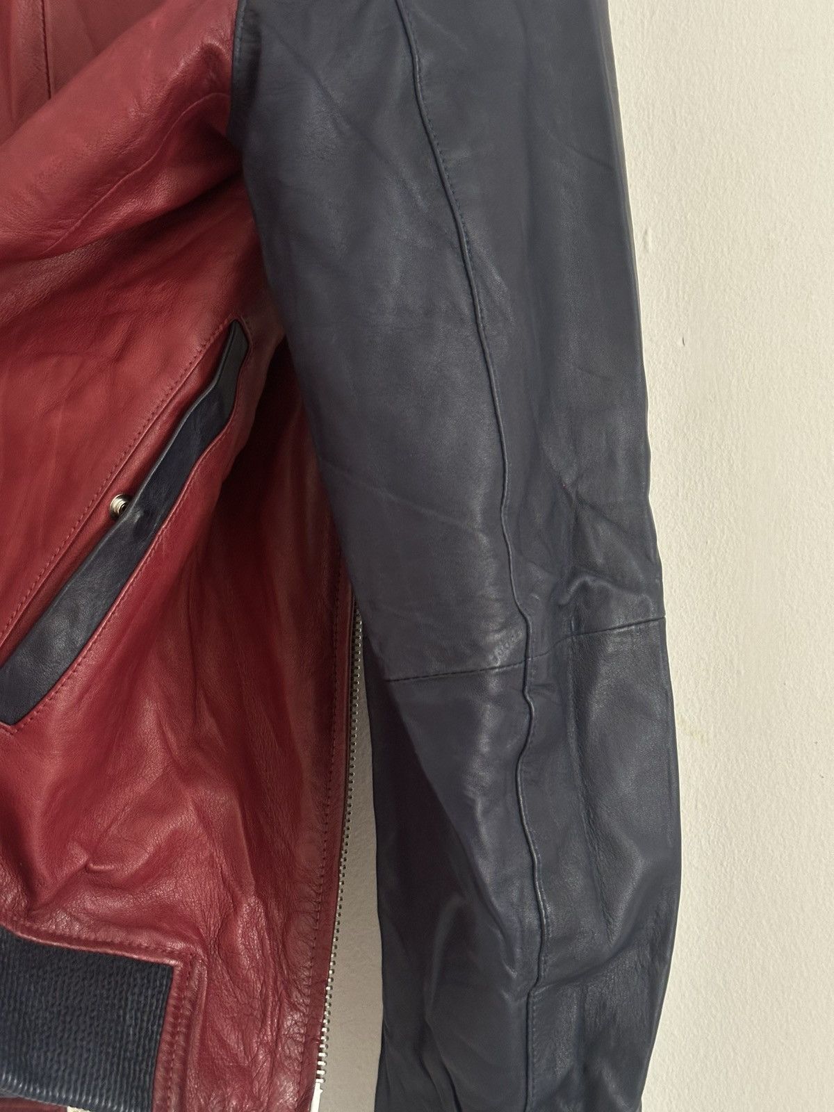 Dsquared2 Dsquared2 Ovine Leather Boomber Jacket Racing Moto Red/Blue Size US L / EU 52-54 / 3 - 16 Thumbnail