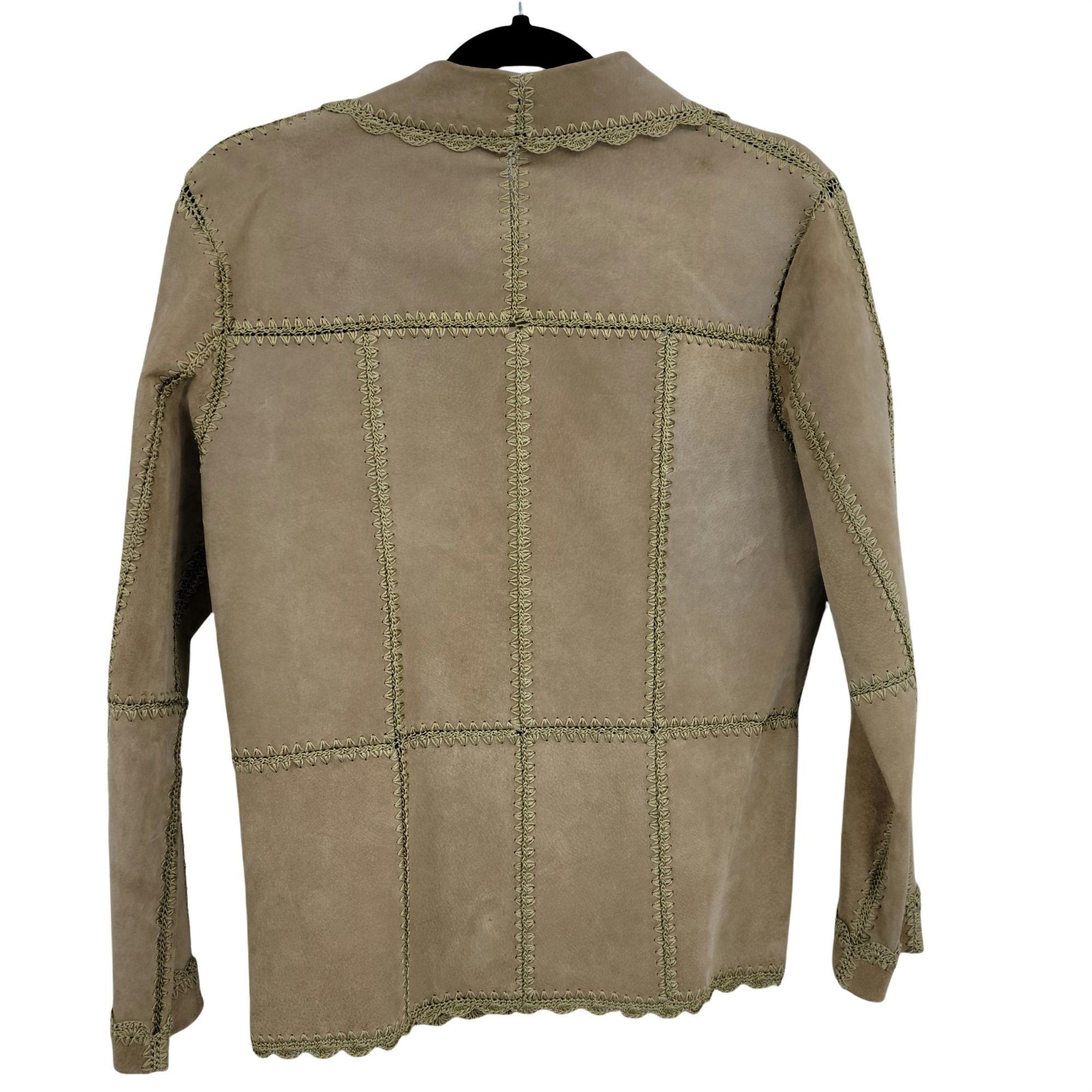 Vintage Vtg Boho Leather Shacket Jacket Sz M Tan Crochet Patchwork S Size M / US 6-8 / IT 42-44 - 2 Thumbnail