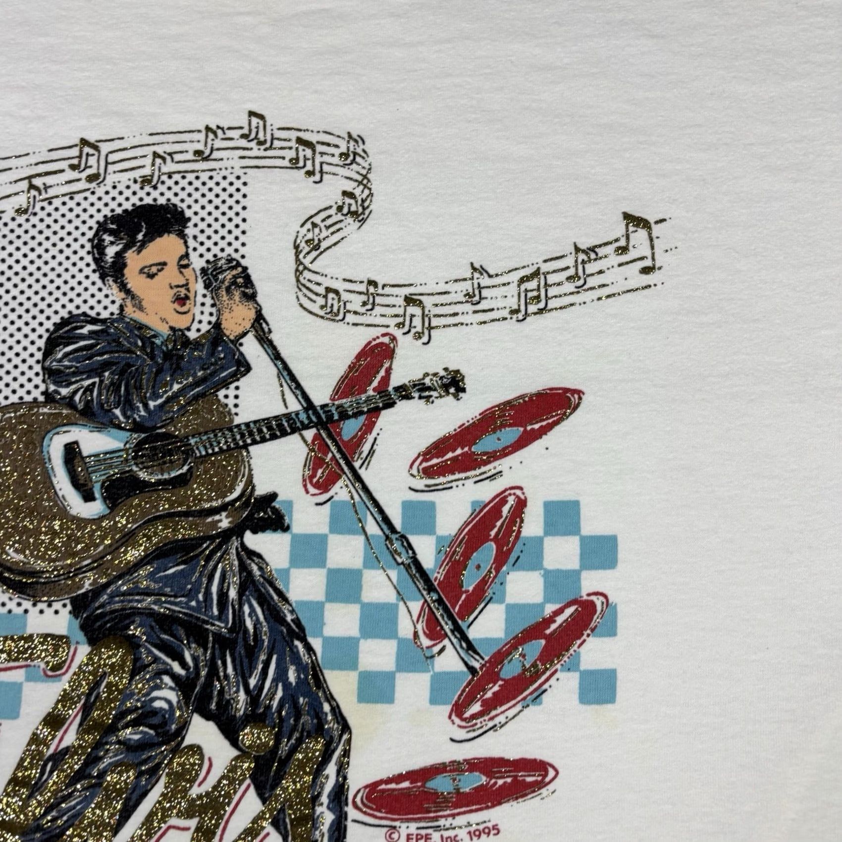 Vintage VINTAGE Diamond Dust Elvis Music T Shirt XL Adults White 90s Rock Graphic Print Crew Neck Short Sleeve Men Mens Size US XL / EU 56 / 4 - 4 Thumbnail