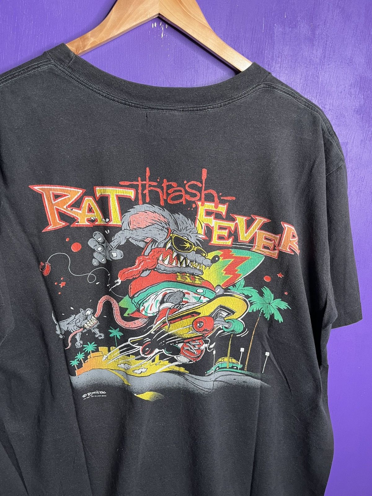 Vintage Vintage 1986 Rat fink rat thrash fever t-shirt Size US XL / EU 56 / 4 - 3 Thumbnail