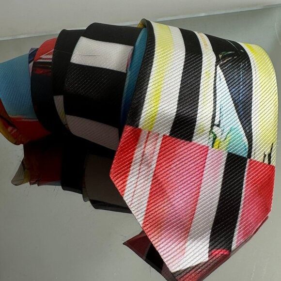Handmade Modernist Striped Tie Retro Abstract Menswear Tie Necktie Mi Size ONE SIZE - 5 Thumbnail