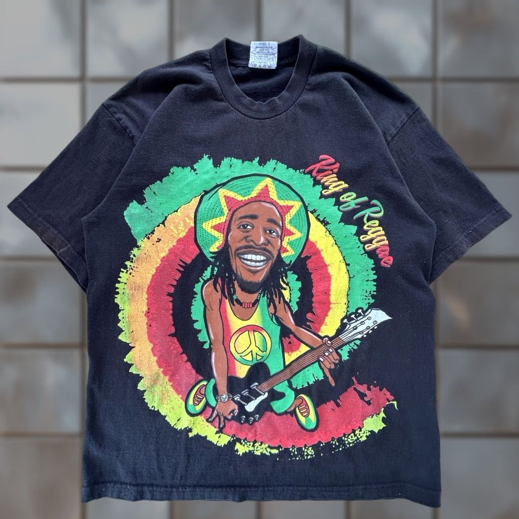Nixon VINTAGE Onix Bob Marley King Of Reggae Shirt L Black Cotton Short Sleeve Crew Neck Mens 90s Ziggy Wailers USA Made Size US L / EU 52-54 / 3 - 1 Thumbnail