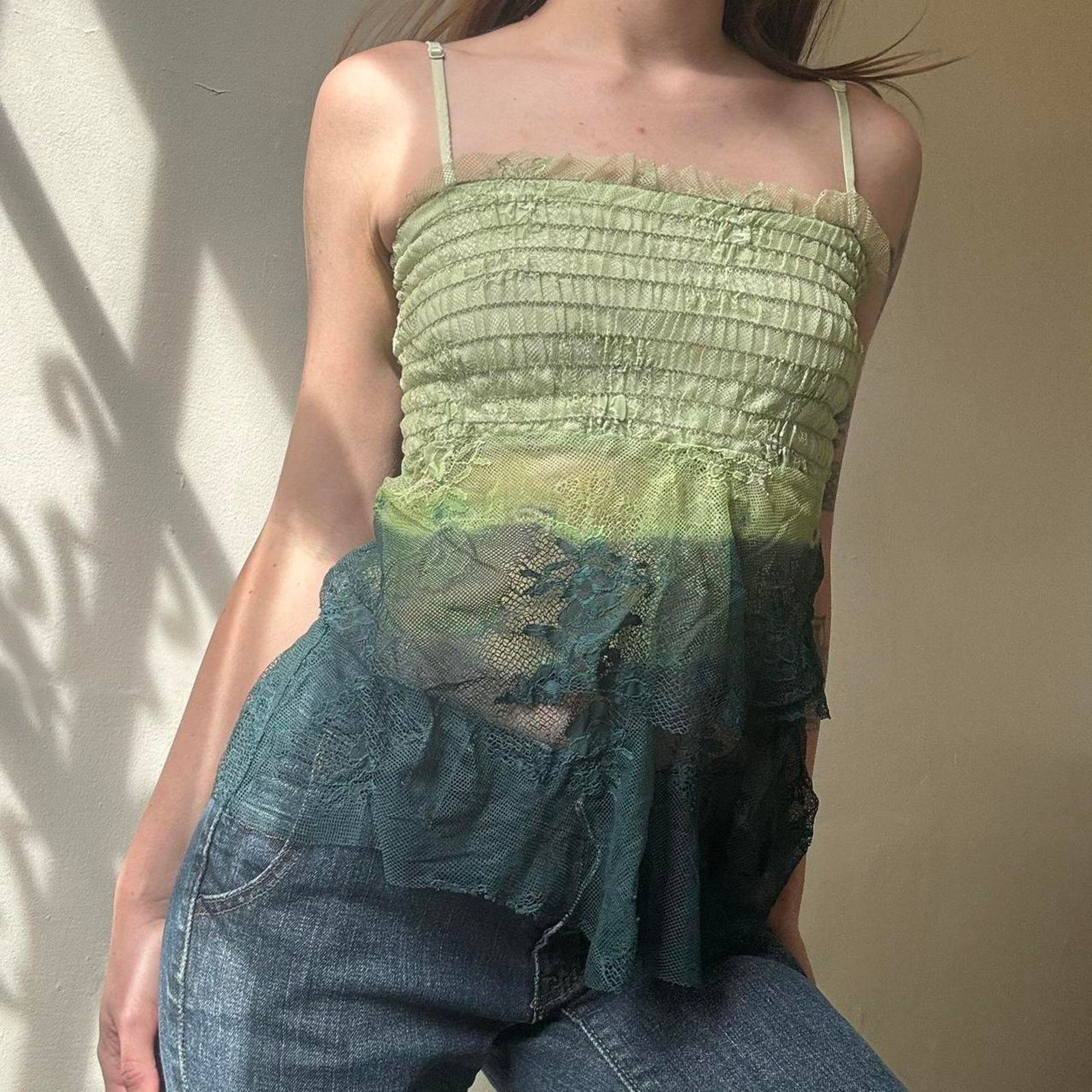 Other Vintage Arden B. Green Ombré Fairycore Lace Tank XS Y2K Size XS / US 0-2 / IT 36-38 - 1 Thumbnail