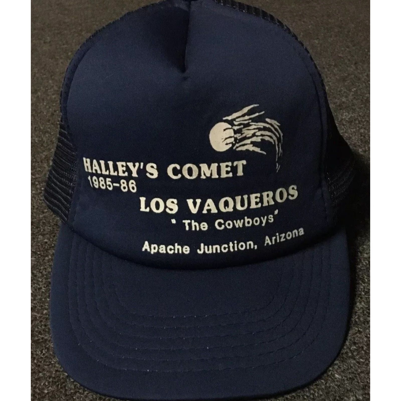 Vintage VINTAGE 80s Halley’s Comet Apache Junction Arizona Trucker Hat Blue Grunge Biker Harley? (Original says Motorcycle brand, but not necessary) Size ONE SIZE - 2 Thumbnail