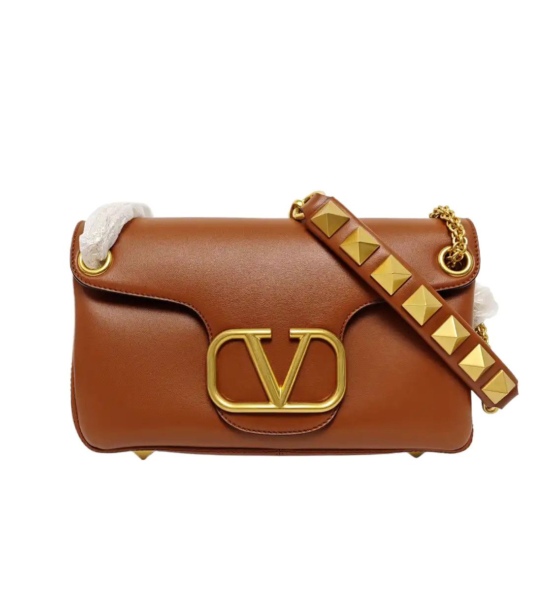Valentino VALENTINO Vsling brown cowhide leather stud shoulder bag crossbody bag gold hard Size ONE SIZE - 1 Thumbnail