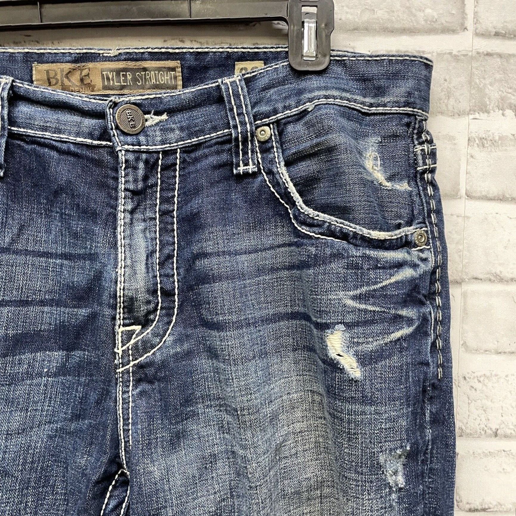 BKE BKE Tyler Jeans Mens Straight Blue Distressed 36x26 Denim Regular Jeans Size US 36 / EU 52 - 2 Thumbnail