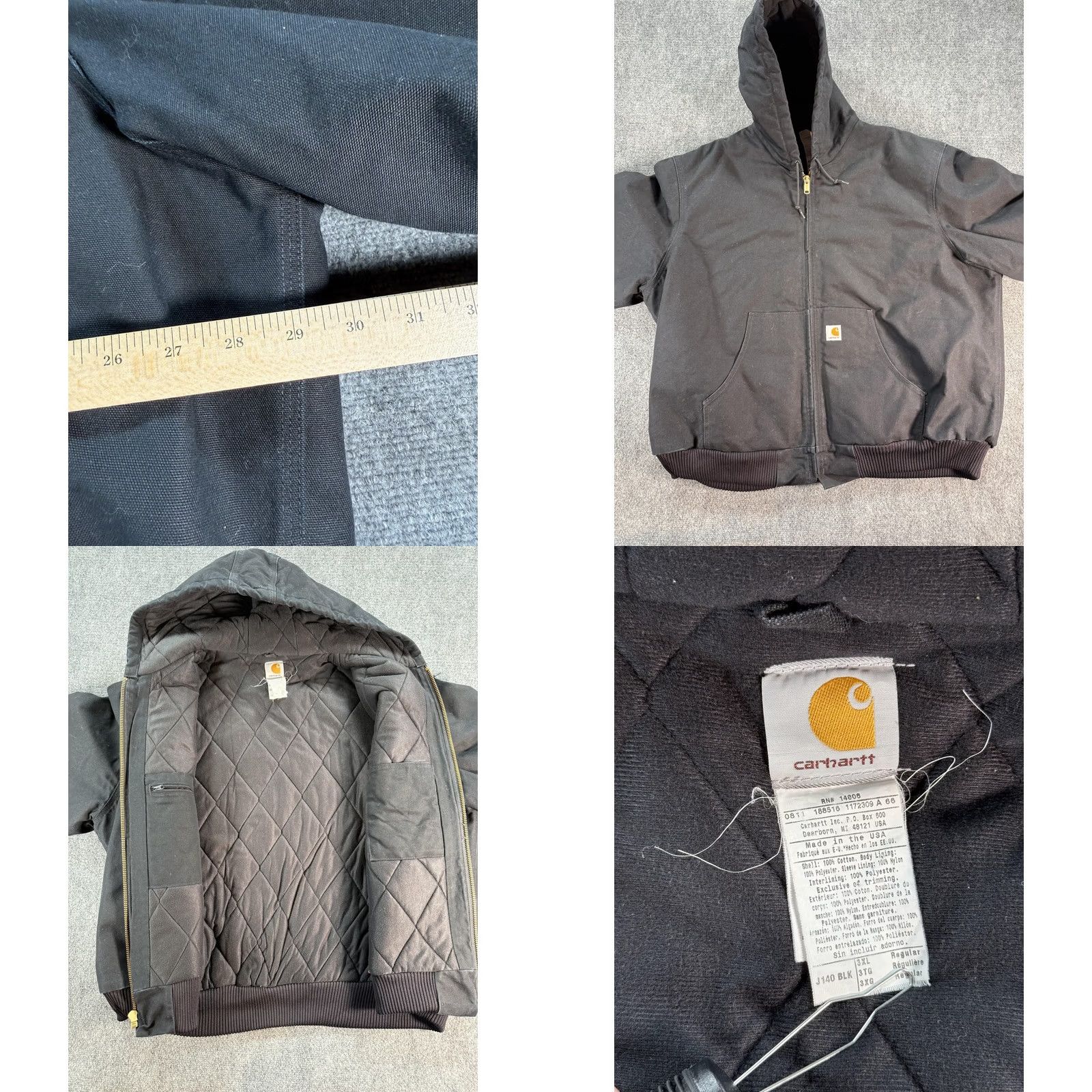Carhartt VINTAGE Carhartt Jacket Mens 3XL Black J140 Hooded Quilted Lined Made in USA Size US XXL / EU 58 / 5 - 8 Thumbnail