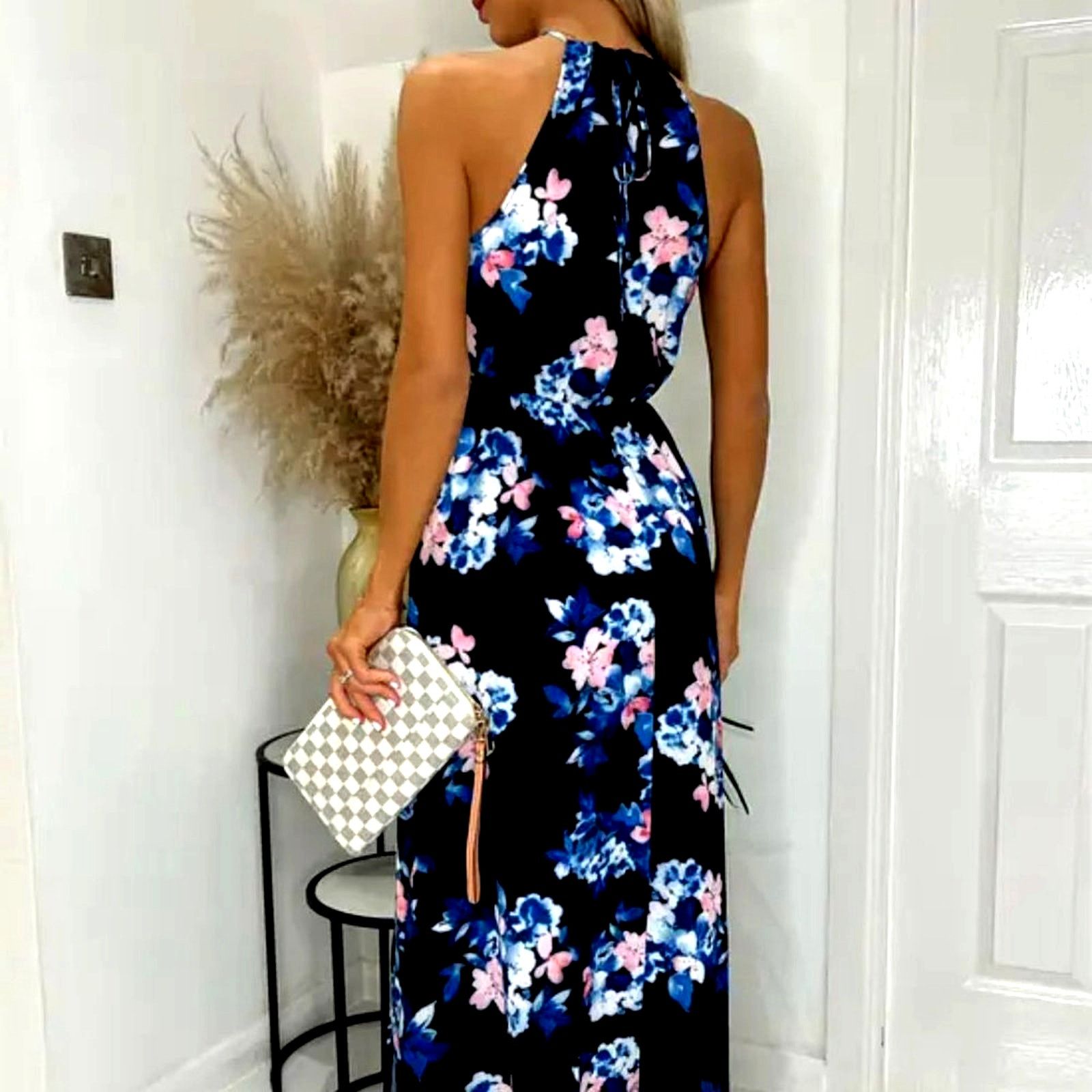 Other Floral Halter Split Maxi Dress In Navy By Miss Floral L Size L / US 10 / IT 46 - 5 Thumbnail