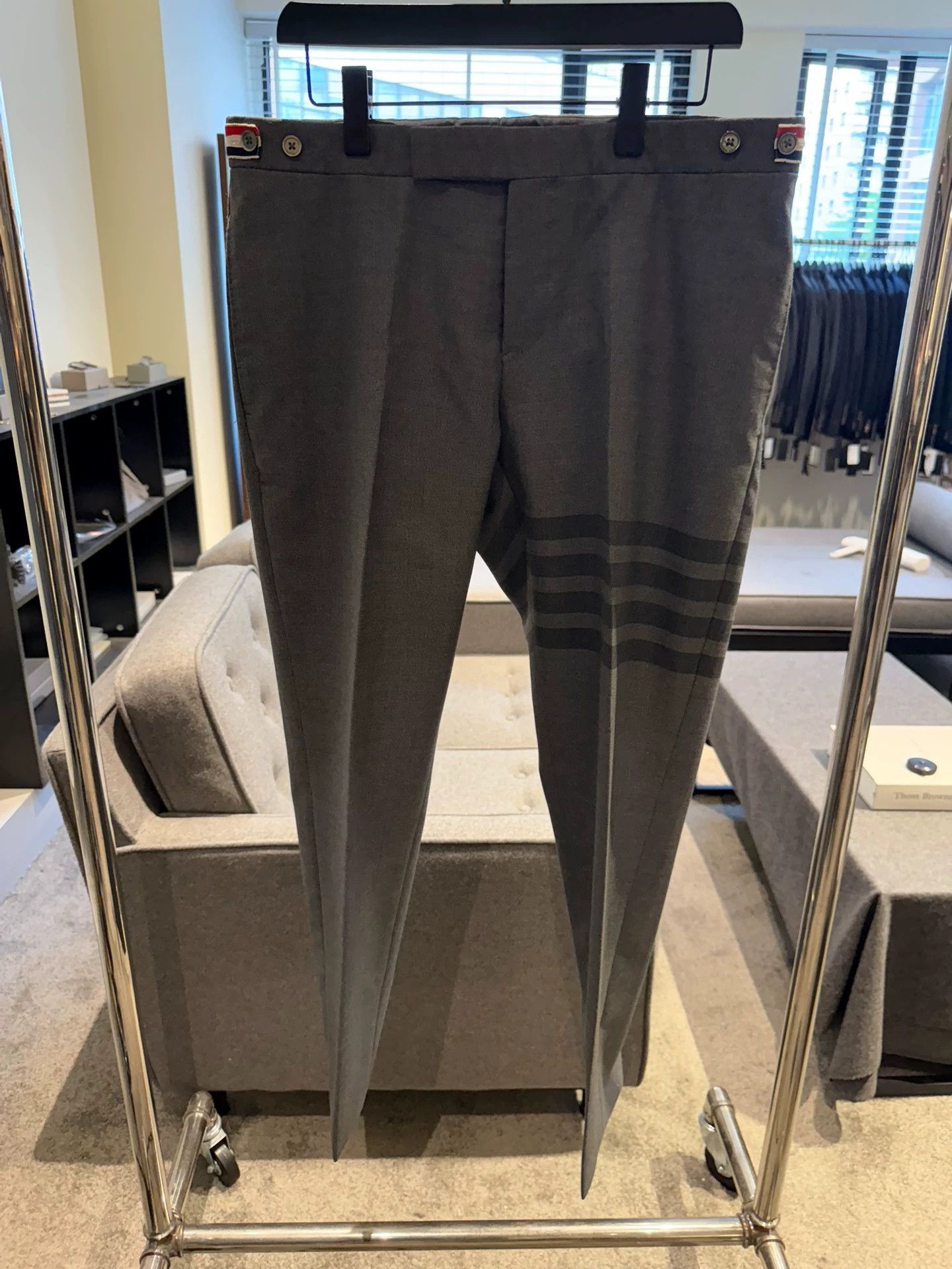 Thom Browne Thom Browne Charcoal 4-Bar Slim Low-Rise Wool Trousers Size US 34 / EU 50 - 1 Thumbnail
