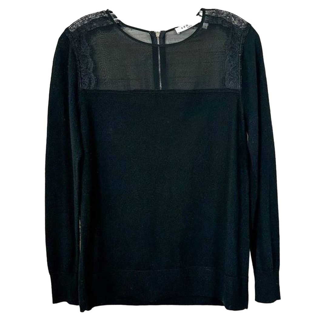 Sandro Sandro Paris Wool Cashmere Lace Accent Blouse Black, Small Size S / US 4 / IT 40 - 1 Thumbnail