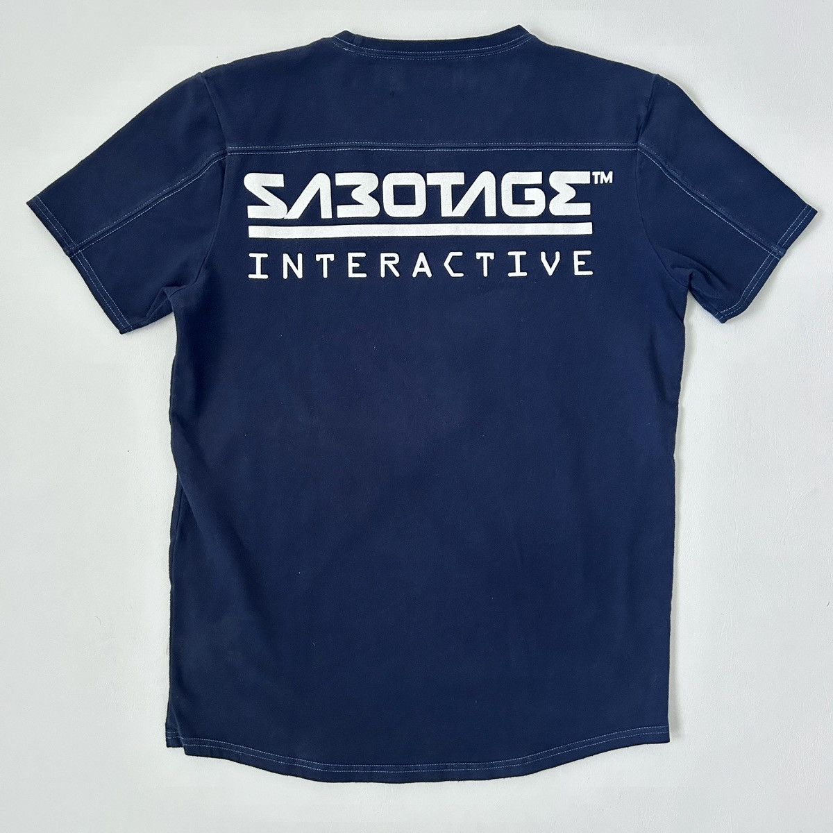 image of Vintage Sabotoge Back Logo Shirt in Navy, Men's (Size Medium)